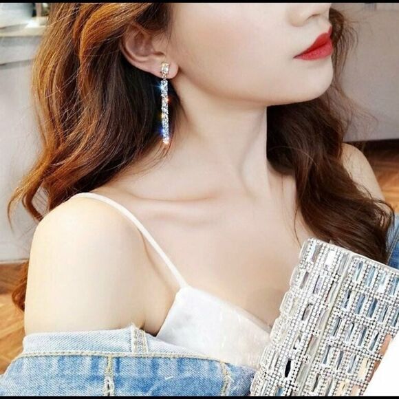 Crystal Tassel Stud Earrings  - Picture 4 of 5